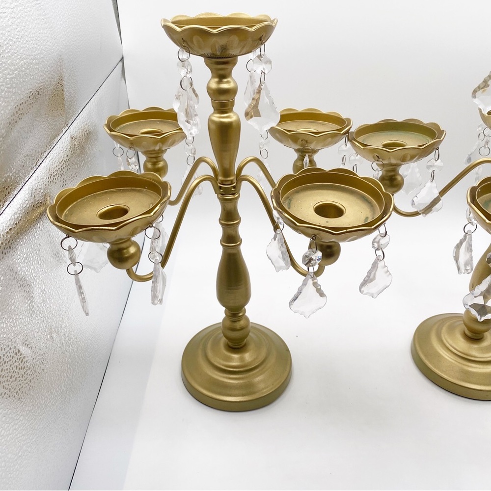 Gold Candelabra Set Candle Stand Crystal Accents Wedding Cute Fancy Elegant - Picture 2 of 10